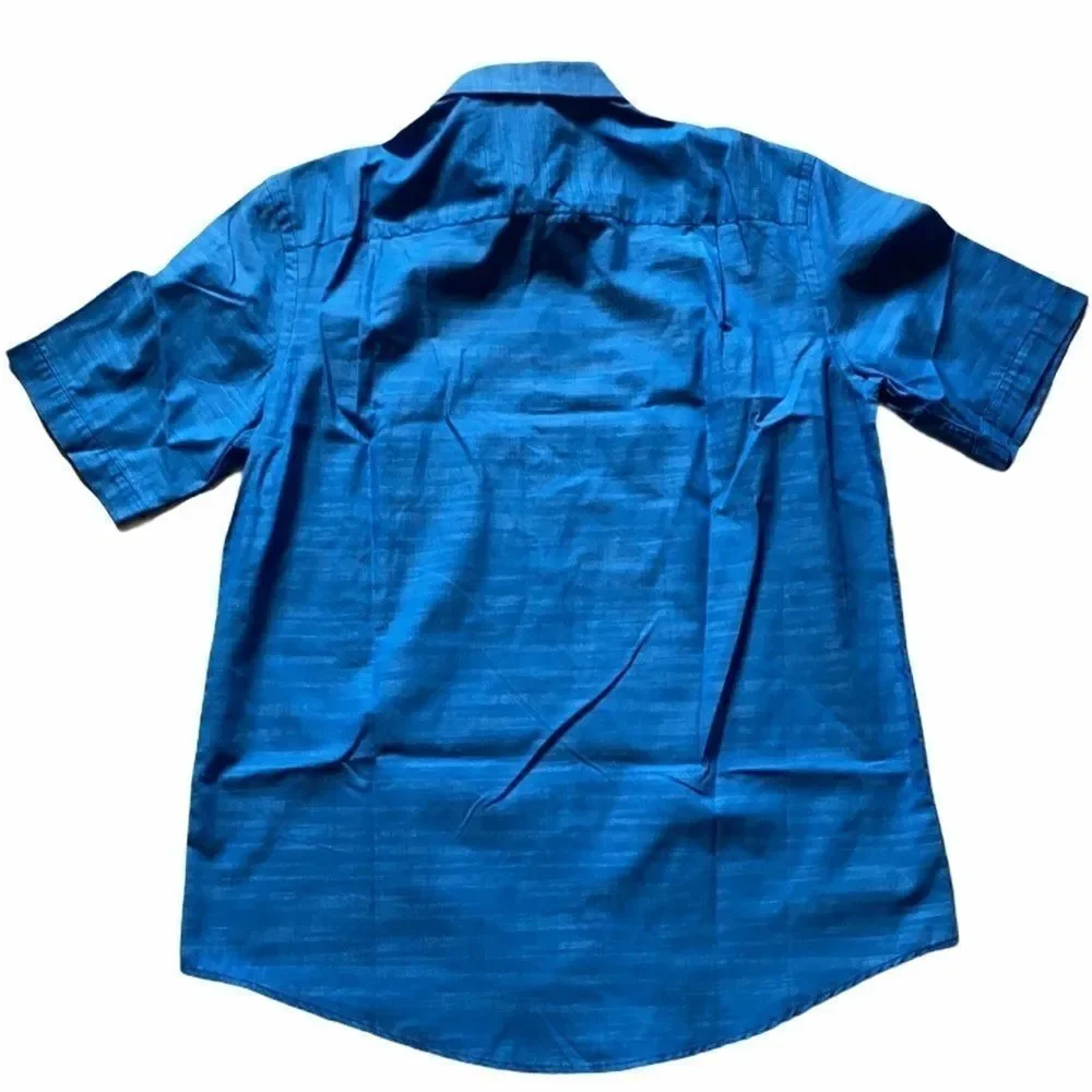 NWOT Alfani Regular Fit Blue Short Sleeve Button Down M Shirt Casual